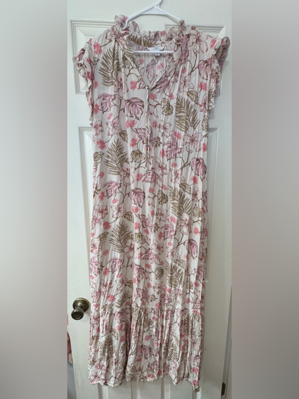 Time and Tru Floral Midi Dress in Pink and Cream